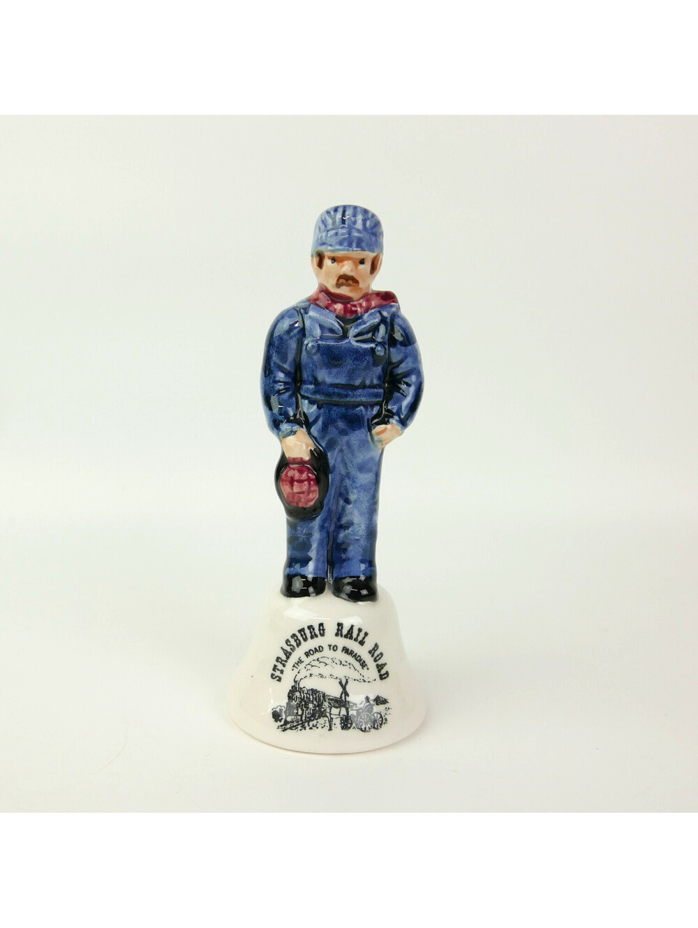 Vintage Strasburg Railroad PA Ceramic Train Engineer Souvenir Bell Japan 5.25"